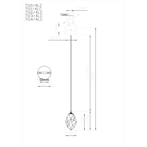 Подвесной светильник IP20 LED 4W 300Лм 3000K 200° 220V GEMME 7113/4LC