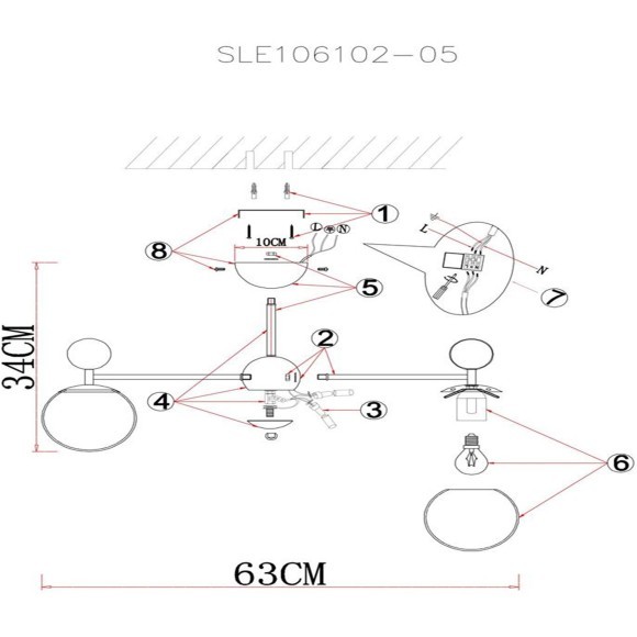 SLE106102-05 Светильник потолочный Хром/Белый E27 5*60W PECHIO