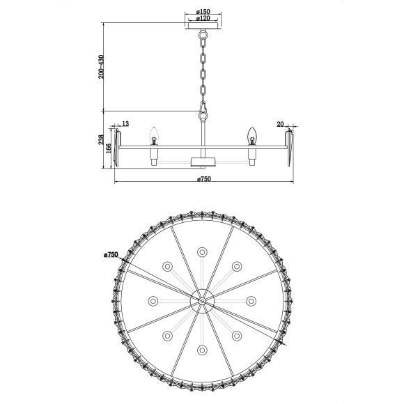 Люстра подвесная Maytoni MOD043PL-08G Puntes под лампы 8xE14 60W