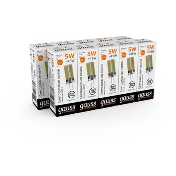 18015 Лампа Gauss Elementary G4 AC210-240V 5W 400lm 3000K силикон LED 1/20/200 18015 Лампа Gauss Elementary G4 AC210-240V 5W 400lm 3000K силикон LED 1/20/200