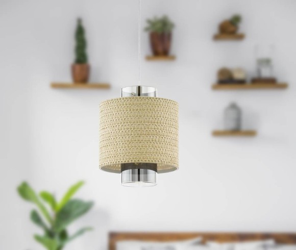 43393 Подвес MEDIOUNA, 1х40W(E27), ?230, H1100, сталь, бежевый/стекло с напыл., золото, коричневый