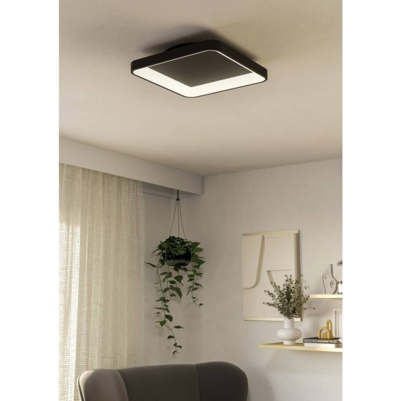 Черный настенно-потолочный светильник EGLO LORETELLO 901252, встроенный LED 12Вт, 2700-6500К, CRI 80, 1440Лм, подключение 220В, корпус пластик и сталь, 350 × 350 мм, высота 75 мм