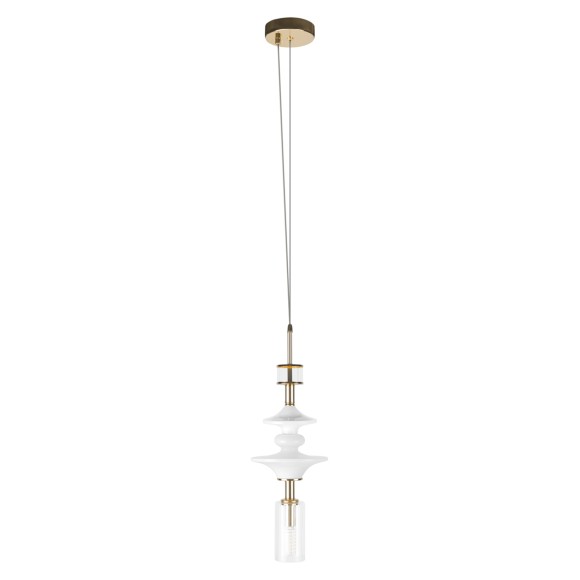 10423/D LOFT IT SPINDLE Подвесной светильник в стиле арт-деко, бронзовое основание из металла и керамики, белый стеклянный плафон, E14, 1 × 40 Вт