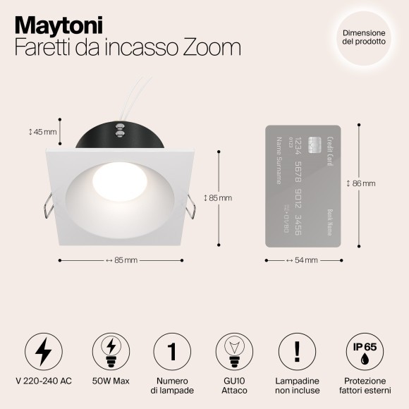 Встраиваемый светильник Maytoni DL033-2-01W Zoom IP65 под лампу 1xGU10 50W