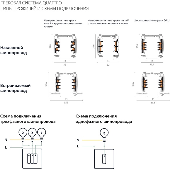 Трек четырехконтактный 3-фазный встраиваемый со стыковочными пазами (круглые медные жилы) 3м Quattro Lightstar 503038-R Трек четырехконтактный 3-фазный встраиваемый со стыковочными пазами (круглые медные жилы) 3м Quattro Lightstar 503038-R