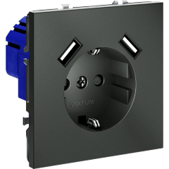 Розетка встраиваемая VOLTUM S70 с заземлением и защитными шторками, 16А, с USB, A+A, (титан)