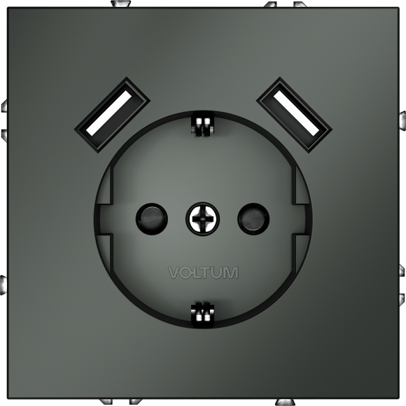 Розетка встраиваемая VOLTUM S70 с заземлением и защитными шторками, 16А, с USB, A+A, (титан)