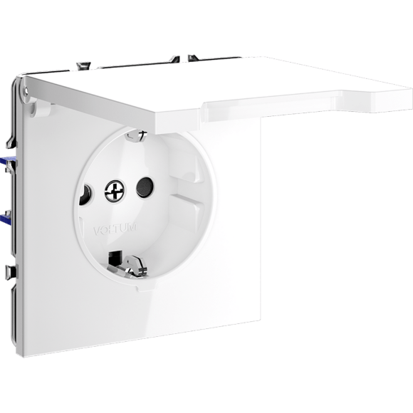 Розетка встраиваемая VOLTUM S70 с заземлением, защитными шторками и крышкой 16А, (белый глянцевый)