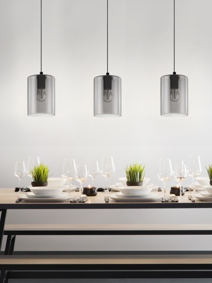 98585 EGLO CADAQUES 1 Подвесной светильник с 1 лампой E27, 40Вт, сталь, дымчатое стекло, черный, H1100