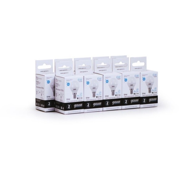 53126 Лампа Gauss LED Elementary Шар 6W E14 450lm 4100K 1/10/100 53126 Лампа Gauss LED Elementary Шар 6W E14 450lm 4100K 1/10/100