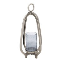 422118 IBUSUKI Подсвечник алюминий/стекло цвет никель/синий H620, Ø330