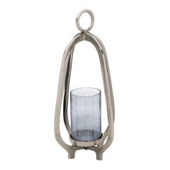 422118 IBUSUKI Подсвечник алюминий/стекло цвет никель/синий H620, Ø330