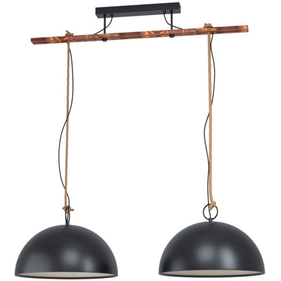 43397 Подвес HODSOLL регул., 2х40W(E27), 1250х400, H1100, сталь, дерево, черн., коричн./сталь, черны
