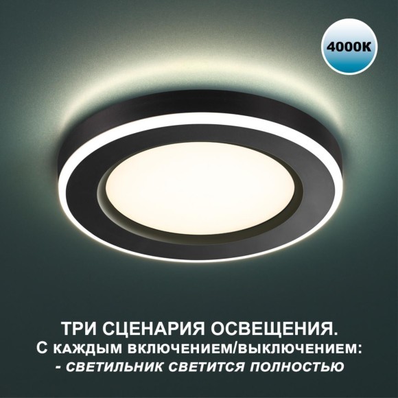 Светильник встраиваемый светодиодный (три сценария работы) IP20 LED 4000К 12W+4W 1120Лм SPAN 359015
