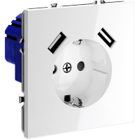 Розетка встраиваемая VOLTUM S70 с заземлением и защитными шторками, 16А, с USB, A+A, (белый глянцевы