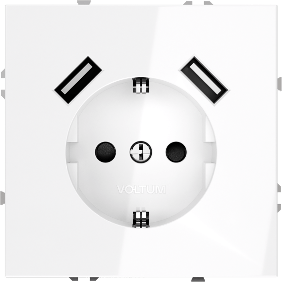 Розетка встраиваемая VOLTUM S70 с заземлением и защитными шторками, 16А, с USB, A+A, (белый глянцевы