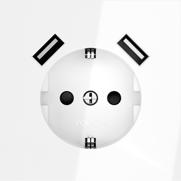 Розетка встраиваемая VOLTUM S70 с заземлением и защитными шторками, 16А, с USB, A+A, (белый глянцевы
