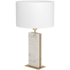 390409 Настольная лампа BELESAR, 1x40W(E27), сталь, латунь состаренный, белый, текстиль