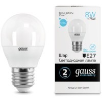 53238 Лампа Gauss LED Elementary Шар 8W E27 560lm 6500K 1/10/100
