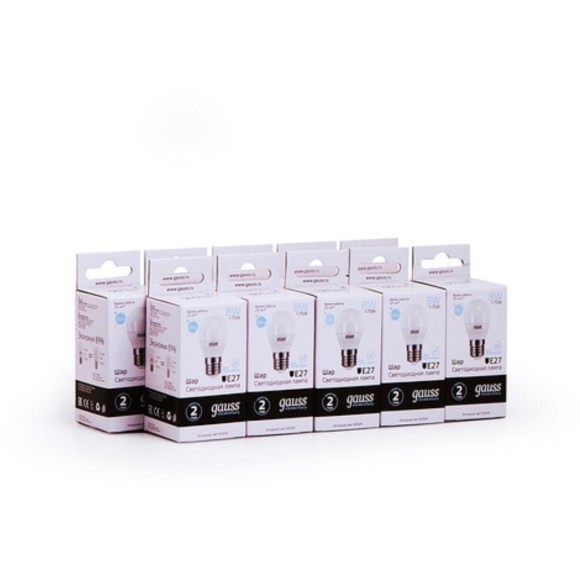 53238 Лампа Gauss LED Elementary Шар 8W E27 560lm 6500K 1/10/100