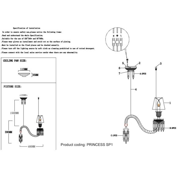 Светильник подвесной Crystal Lux PRINCESS SP1