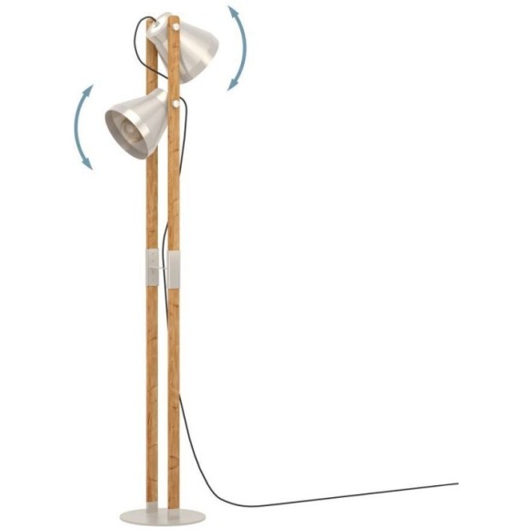 43954 Торшер с ножным выключателем CAWTON, 2X40W (E27), H1345, сталь, дерево, коричневый