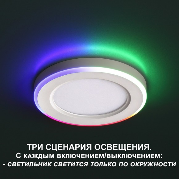 Светильник встраиваемый светодиодный (три сценария работы) IP20 LED 4000К+RGB 6W+3W 540Лм SPAN 359009