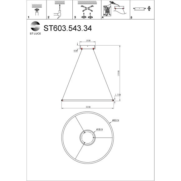 ST603.543.34 Светильник подвесной ST-Luce Белый/Белый LED 1*34W 4000K Подвесные светильники ST603.543.34 Светильник подвесной ST-Luce Белый/Белый LED 1*34W 4000K Подвесные светильники