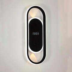 4690-1W Настенный светодиодный светильник с выключателем на основании и цифровыми часами, черный, 26Вт 2070Лм 4000К 120° 