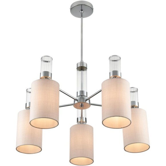 6585/5 MODERNI LN24 хром/бежевый, металл/текстиль, стекло Люстра подвесная E14 5*40W 220V ARNIKA