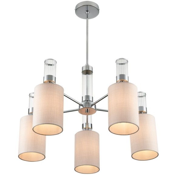 6585/5 MODERNI LN24 хром/бежевый, металл/текстиль, стекло Люстра подвесная E14 5*40W 220V ARNIKA