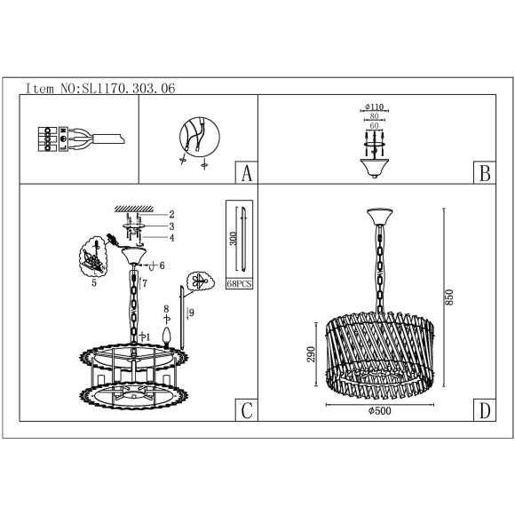 SL1170.303.06 Светильник подвесной ST-Luce Латунь/Прозрачный E14 6*40W FABIO
