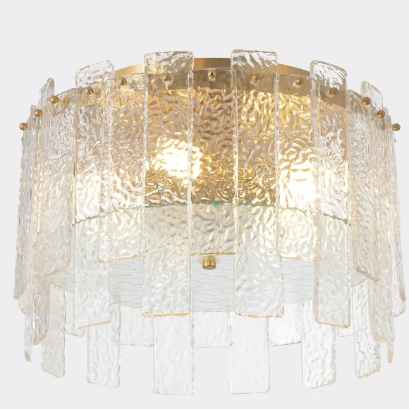 Crystal Lux RICARDO PL5 BRASS 3600/105 Светильник потолочный диаметром 41см, основание латунь, стеклянный рельефный плафон, лампы 5xE14 классический декоративный светильник для гостиной кухни и холла, неоклассика