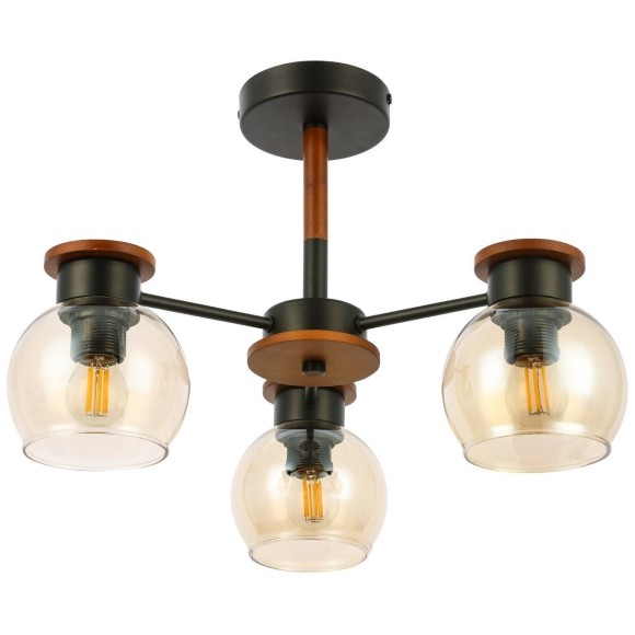 SLE108102-03 Светильник потолочный Черный, Темное дерево/Прозрачный, Янтарный E27 3*60W RASCO