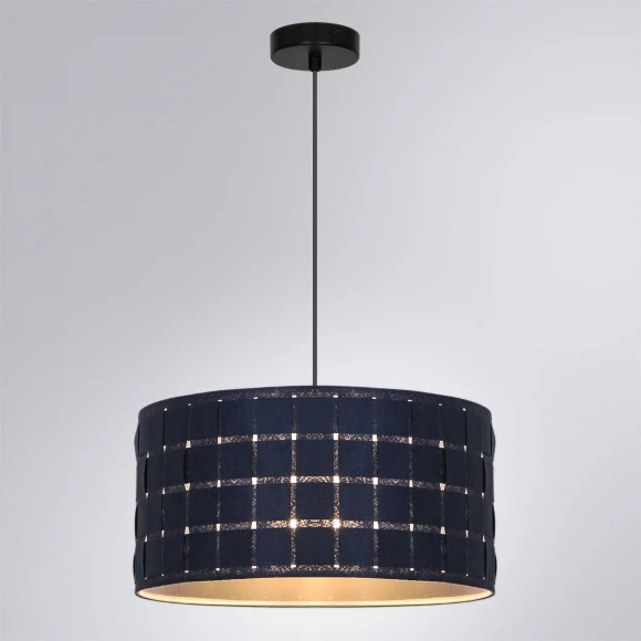 Arte Lamp Fleece A7097SP-1BK Подвесной современный светильник с плафоном 38 см, черно-синий фетровый абажур-цилиндр, черный металл, высота провода 100 см, лампа E27 1шт до 40Вт IP20 220В