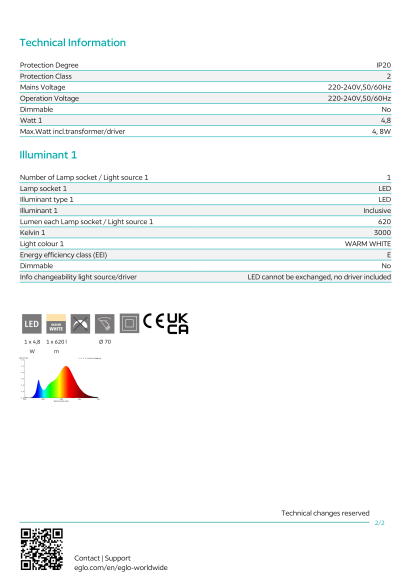 Белый встраиваемый светильник EGLO CALONGE 900912, встроенный LED 4,8Вт, с последов. переключением контура свечения, 3000К, CRI 80, 620Лм, диаметр 100 мм, врезное отверстие 70 мм, глубина 48 мм, IP20