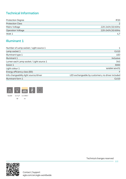 Настольная лампа EGLO PREBONE 390266 под лампу GU10, 4,7Вт, 345Лм, 3000К, стальной корпус черного и золотого цвета, подключение 220В, диаметр 110 мм, высота 490 мм