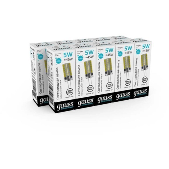 18025 Лампа Gauss Elementary G4 AC210-240V 5W 400lm 4100K силикон LED 1/20/200