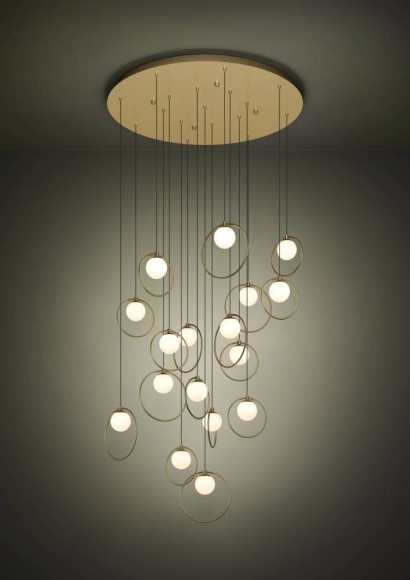 390346 PORTOCOLOM Светодиодная люстра диммируемая по TRIAC, 51Вт, 5950Лм, 3000К, сталь, латунь, золотой, белый