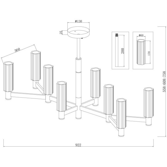 Люстра на штанге Freya FR5167PL-08BS Ambra под лампы 8xE14 40W