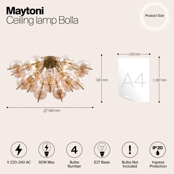 Люстра потолочная Maytoni MOD133CL-04BS Bolla под лампы 4xE27 60W