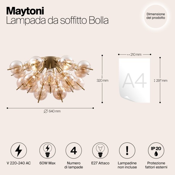 Люстра потолочная Maytoni MOD133CL-04BS Bolla под лампы 4xE27 60W