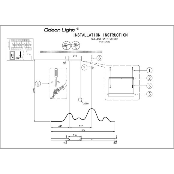Подвесной светильник IP20 LED 37W 2600Лм 3000K 120° MOONLIGHT 7181/37L