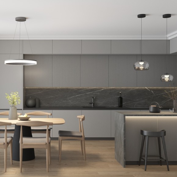 DK6741-BK+SM Светильник подвесной в виде стекляной серой дымчатой чаши FLOA 12 Вт 3000К