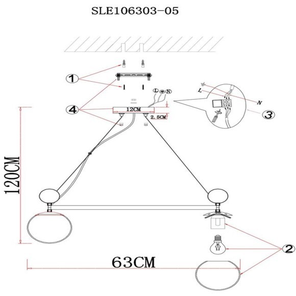 SLE106303-05 Светильник подвесной Бронзовый/Прозрачный, Янтарный E27 5*60W PECHIO