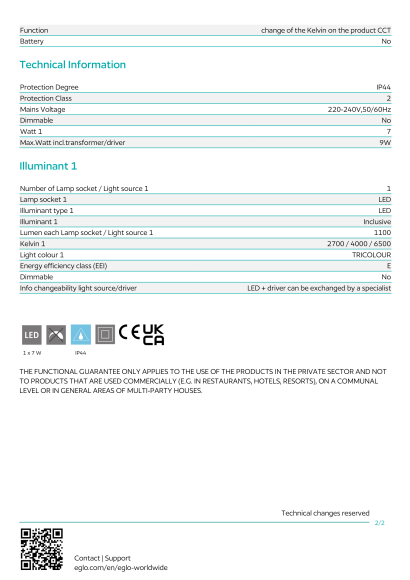 Настенно-потолочный светильник EGLO FUEVA 6 901328, встроенный LED 7Вт, 2700 / 4000 / 6500К, CRI 80, 1100Лм, подключение 220В, 150 × 150 × 25 мм, IP44 Настенно-потолочный светильник EGLO FUEVA 6 901328, встроенный LED 7Вт, 2700 / 4000 / 6500К, CRI 80, 1100Лм, подключение 220В, 150 × 150 × 25 мм, IP44