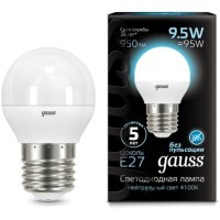 105102210 Лампа Gauss LED Шар E27 9.5W 950lm 4100K 1/10/50