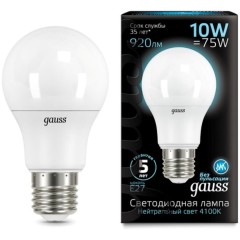 102502210 Лампа Gauss LED A60 10W E27 920lm 4100K 1/10/50