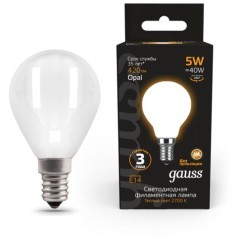 105201105 Лампа Gauss LED Filament Шар OPAL E14 5W 420lm 2700K 1/10/50 105201105 Лампа Gauss LED Filament Шар OPAL E14 5W 420lm 2700K 1/10/50