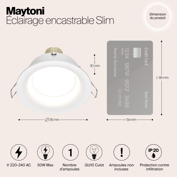 Встраиваемый светильник Maytoni DL027-2-01W Slim под лампу 1xGU10 50W